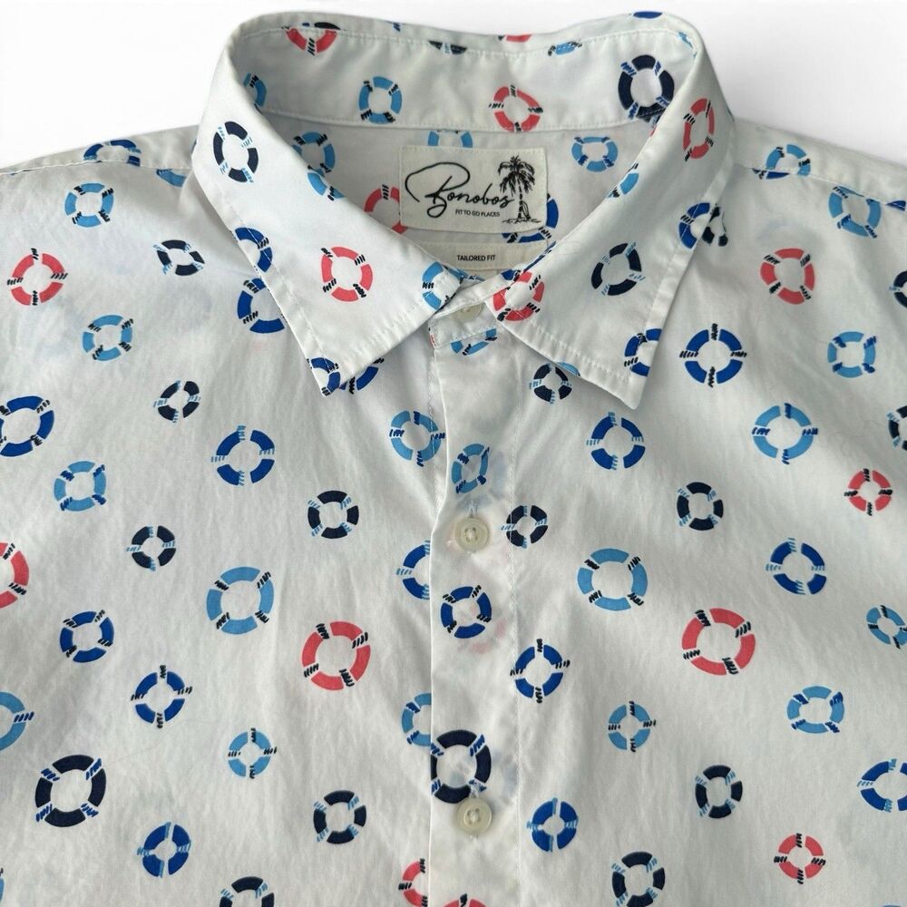 Bonobos Tailored Fit Shirt Men L White Nautical Life Preserver Bouy Print AOP - Picture 2 of 9